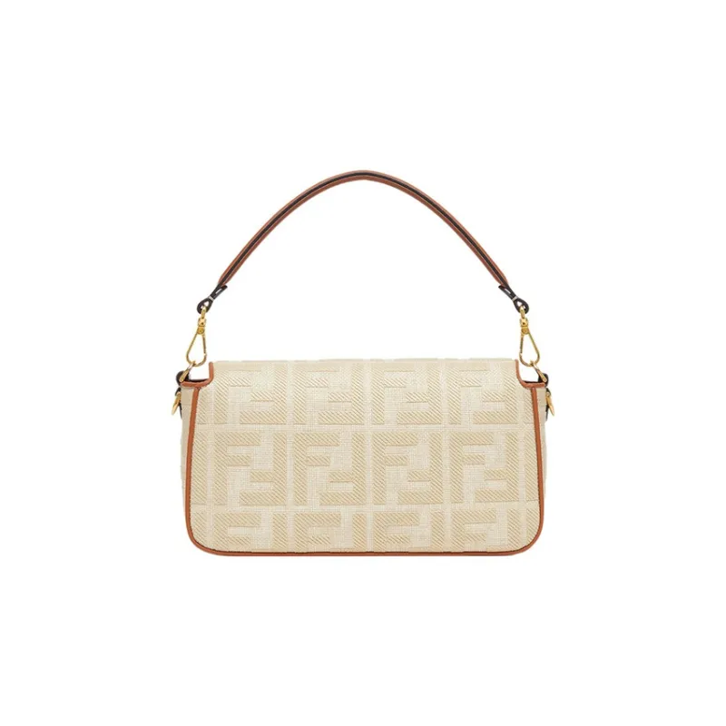 FENDI Baguette Leather Polyamide Portable Crossbody Bag, Shoulder Bag Women's Beige-2