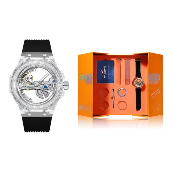 HANBORO Classic Collection Automatic Mechanical Movement Silicone Strap Watch Unisex White Dial HBR986 BH