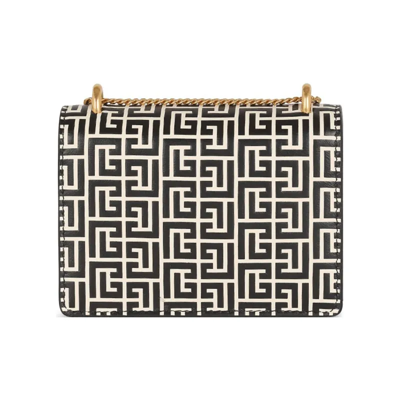 BALMAIN Sheepskin Shoulder Bag Crossbody Bag Coin Purse Wallet Small Size Women's Black/White-2
