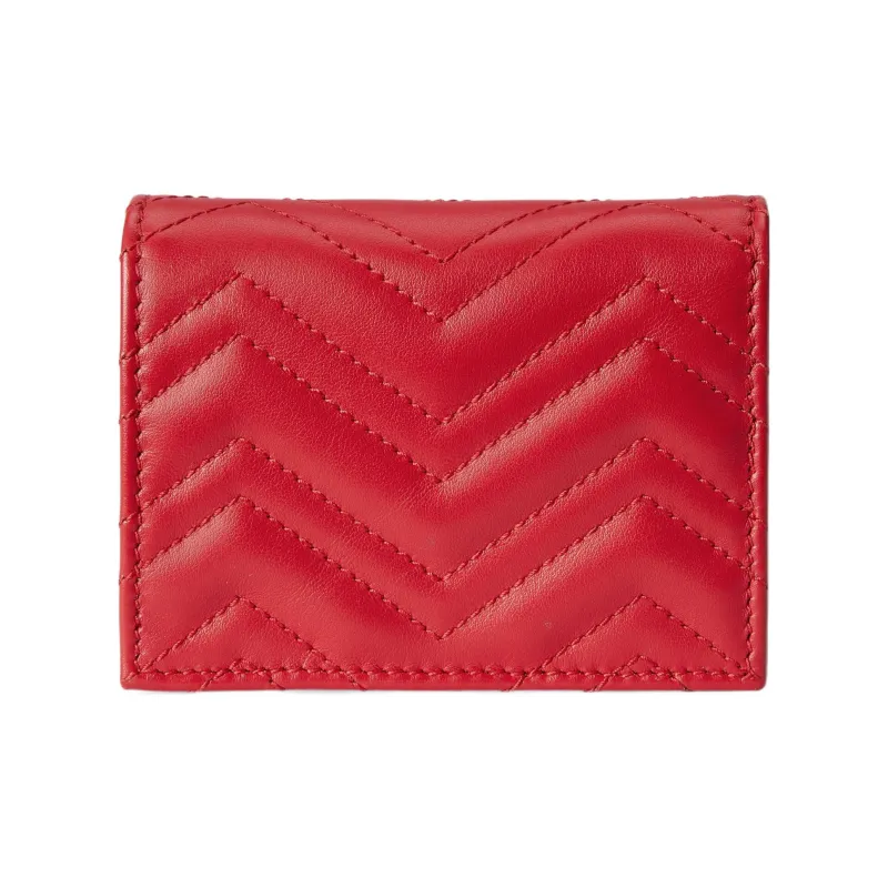 GUCCI Marmont Leather Card Holder Wallet Women's Red-2