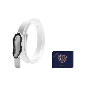 VERENA REINE Elegant Irregular Buckle Cow Leather Leather Belts Unisex White 1.5cm