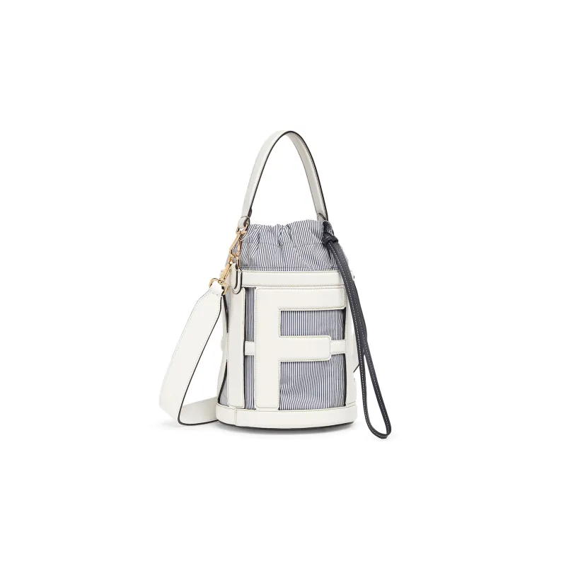 FENDI Leather Bucket Bags One Shoulder Handbags Women's White-1