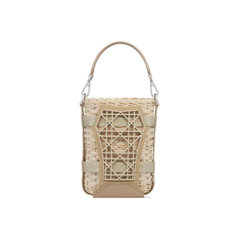 DIOR Cow Leather Woven Basket Bag Shoulder Bag Crossbody Bag Handbag Women's Beige-3
