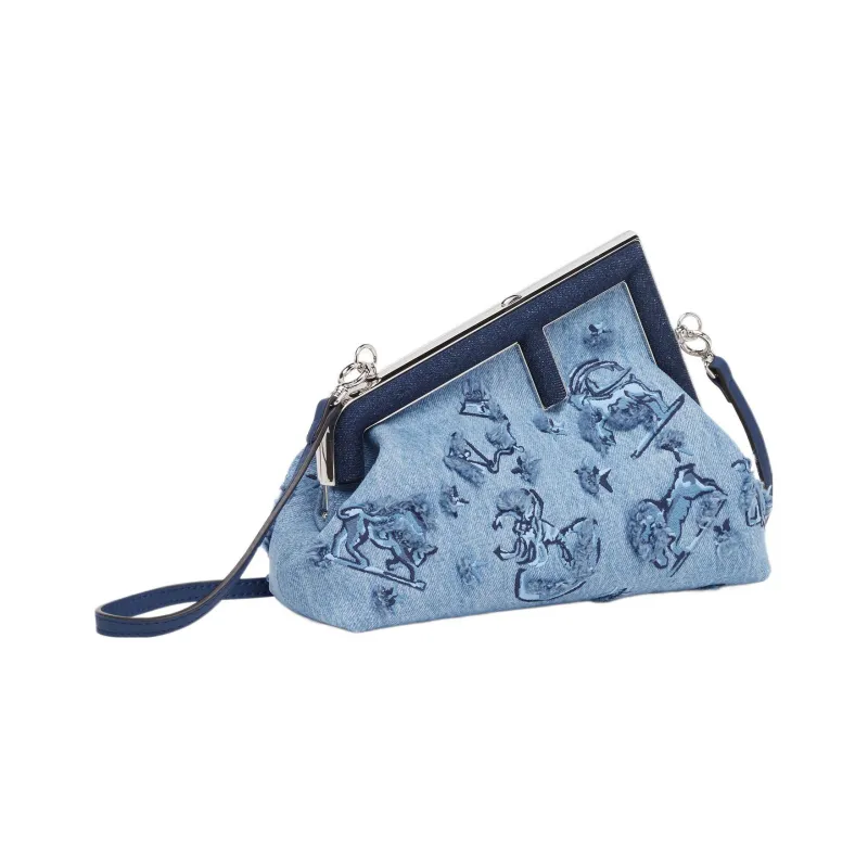 FENDI Denim Shoulder Bag, Crossbody Bag, Clutch Trumpets Women's Light Blue-1