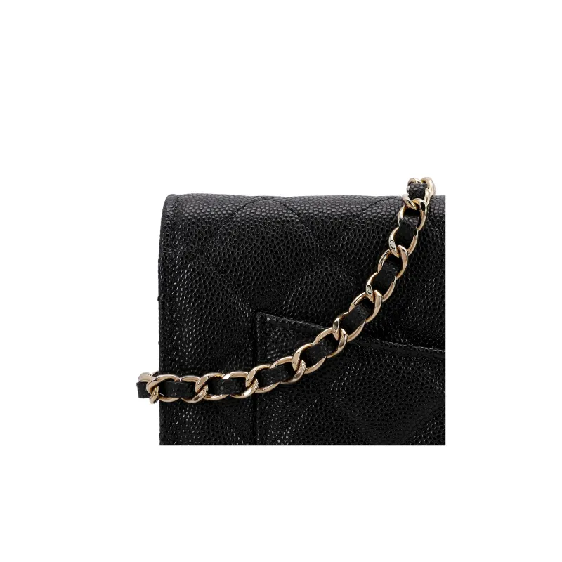 CHANEL Grain Embossed Caviar Cow Leather Mouth Cover Bag, Crossbody Bags, Shoulder Bags Women's Black-3