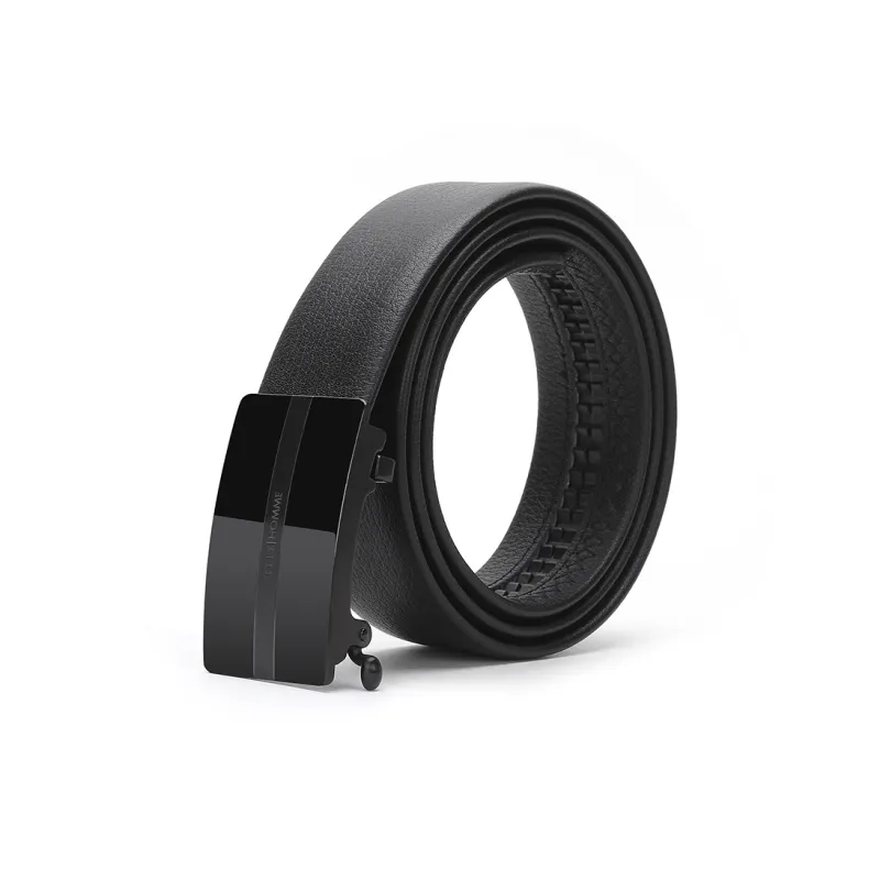 ELLE HOMME Automatic Buckle Steel Buckle Double Head Box Top Grain Cow Leather Belts Men's Black Width 3.7cm-6