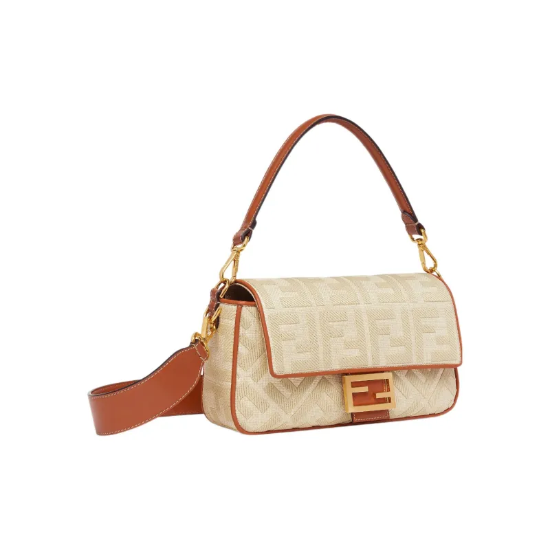 FENDI Baguette Leather Polyamide Portable Crossbody Bag, Shoulder Bag Women's Beige-1