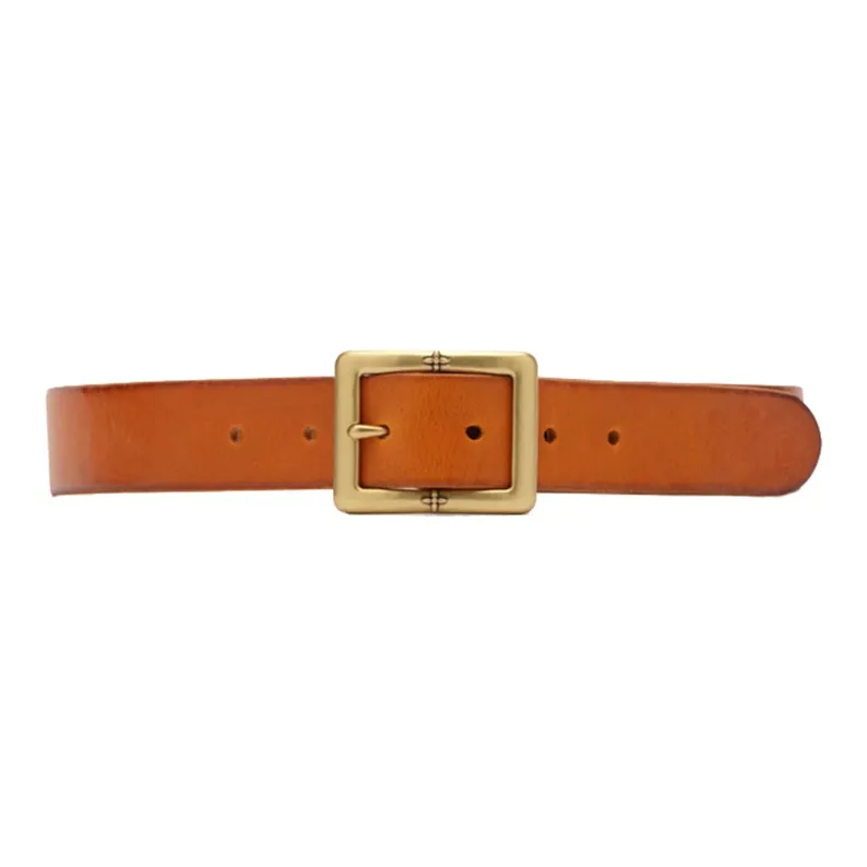 SMFK Classic Style Square Toe Denim Pin Buckle Cow Leather Leather Belts Unisex Caramel-0