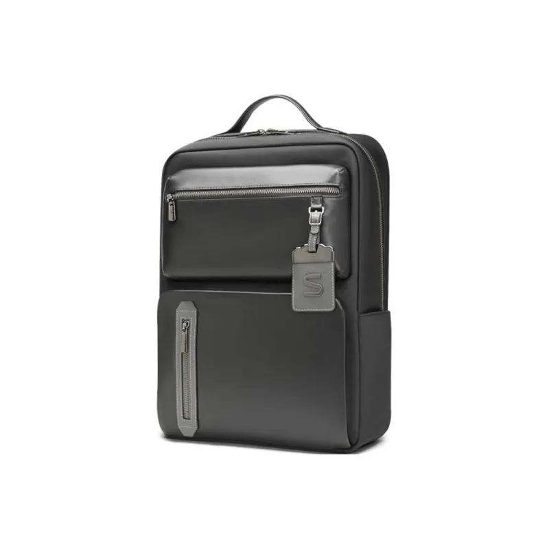 SAMSONITE Cow Leather Laptop Backpack Regular Men's Black-2