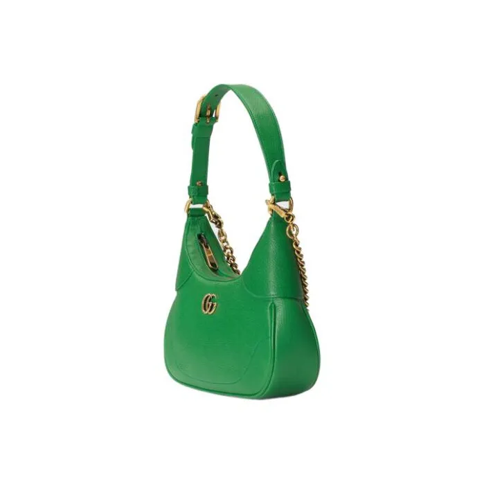 GUCCI Aphrodite Leather New Moon Shoulder Bag, Chain Bag, Handbag, Shoulder Bag Small Size Women's Green-2
