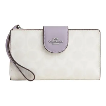 COACH Tech Wallet Canvas With Leather Clutch Wallet Small Size Women's White & Purple