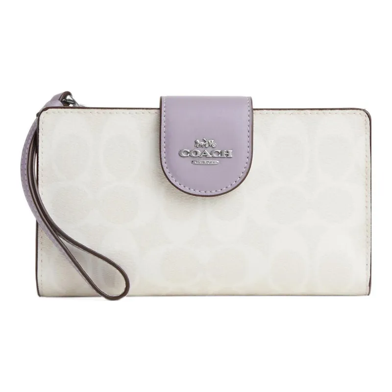 COACH Tech Wallet Canvas With Leather Clutch Wallet Small Size Women's White & Purple-0