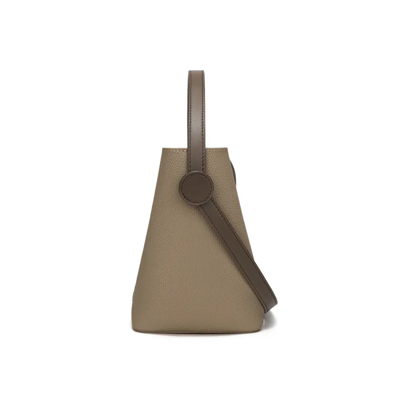 MEXICAN Cow Leather Bucket Bag, Shoulder Bag, Handbag, Crossbody Bag Medium Size Women's Ecru/Khaki-9