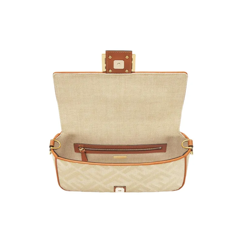 FENDI Baguette Leather Polyamide Portable Crossbody Bag, Shoulder Bag Women's Beige-3