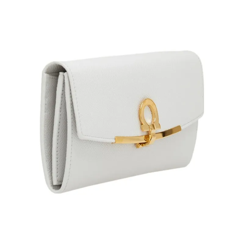 FERRAGAMO GANCINI Cow Leather Wallet Women's White-1