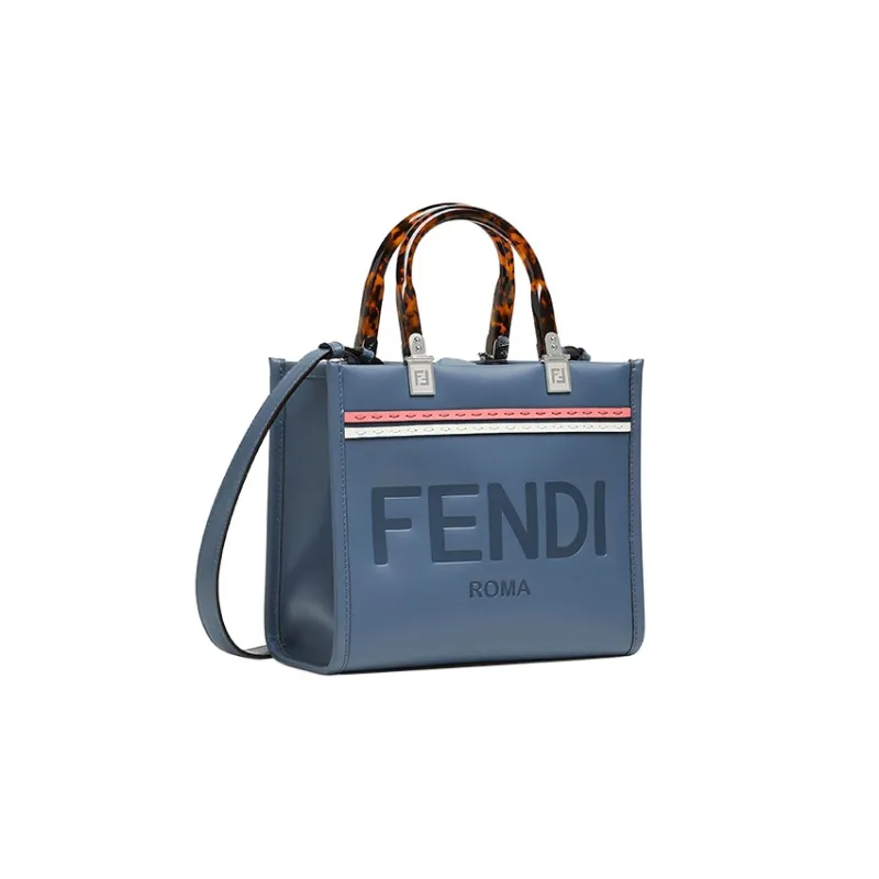 FENDI Sunshine Leather Shoulder Bag, Crossbody Bag, Handbag Trumpets Women's Blue-1