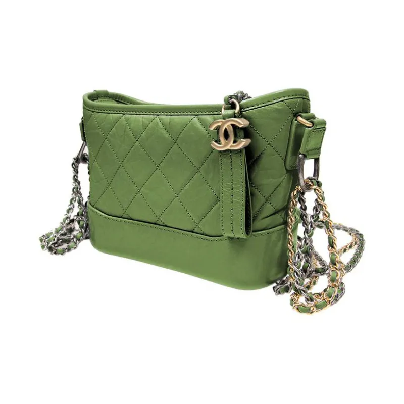 CHANEL Gabrielle Calfskin Crossbody Handbag, Shoulder Bag Trumpets Women's Green-1