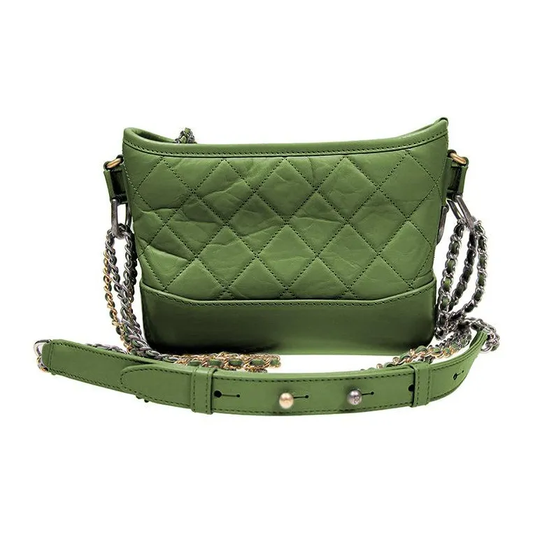 CHANEL Gabrielle Calfskin Crossbody Handbag, Shoulder Bag Trumpets Women's Green-2