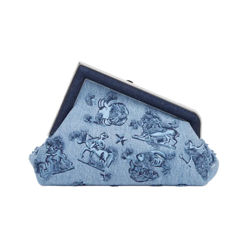 FENDI Denim Shoulder Bag, Crossbody Bag, Clutch Trumpets Women's Light Blue-2