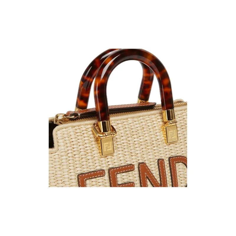 FENDI Straw With Leather Shoulder Bag, Crossbody Bag, Handbag Mini Women's Beige-4