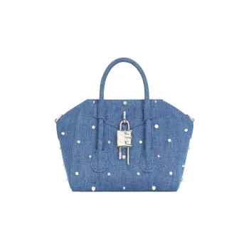 GIVENCHY Antigona Lock Pearl Denim Shoulder Bag Crossbody Bag Handbag Mini Women's Medium Blue