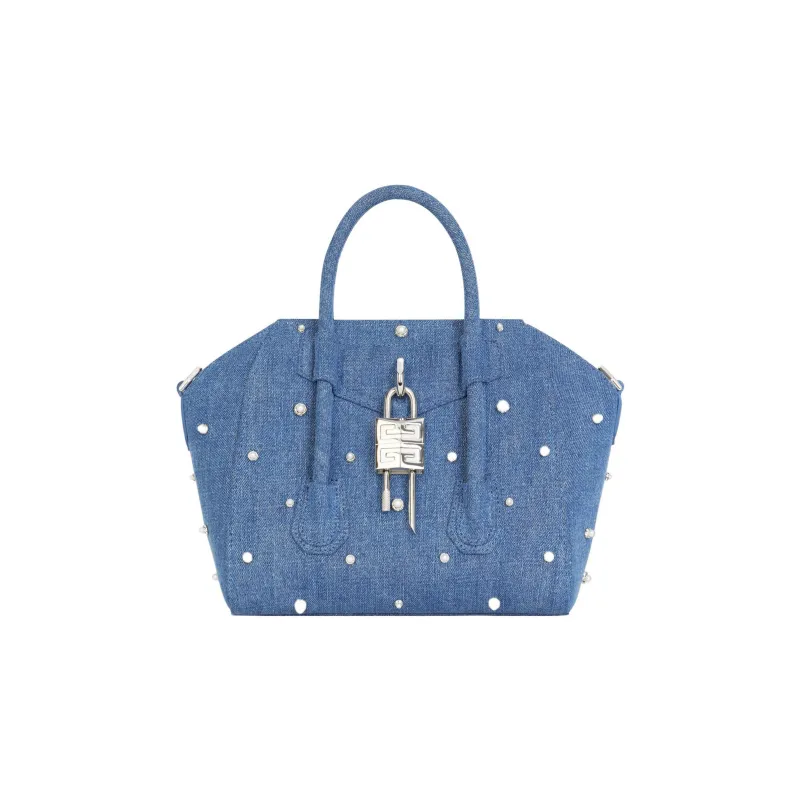GIVENCHY Antigona Lock Pearl Denim Shoulder Bag Crossbody Bag Handbag Mini Women's Medium Blue-0