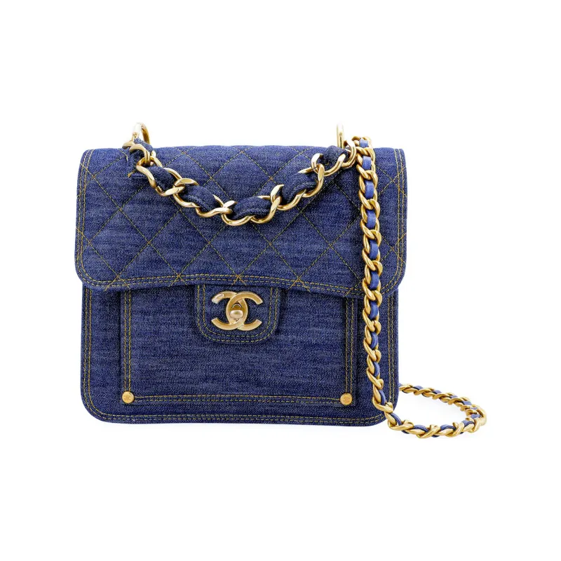 CHANEL Denim Flap Bag, Messenger Bag, Crossbody Bag, Shoulder Bag Medium Size Unisex Washed Denim Blue-0