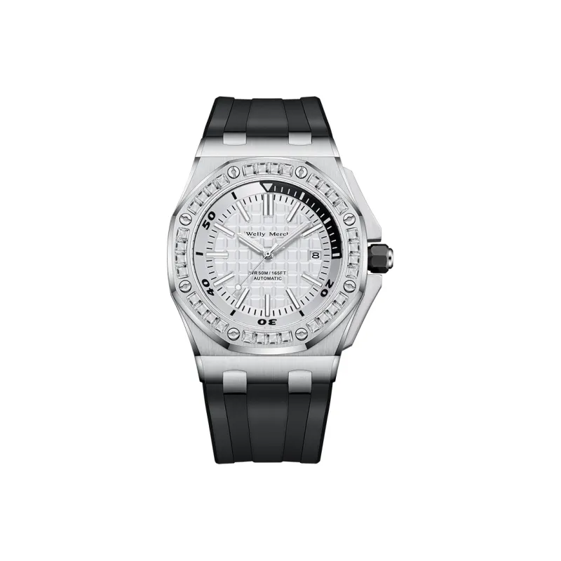 Welly Merck Automatic Mechanical Movement Men's Watches Wrist Watches 42 Black Dial Rubber Strap Wm112m-1
