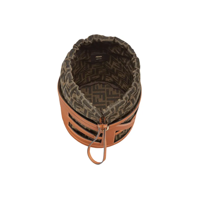 FENDI Leather With Jacquard Fabric Shoulder Bag, Crossbody Bag, Handbag Medium Size Women's Brown-3