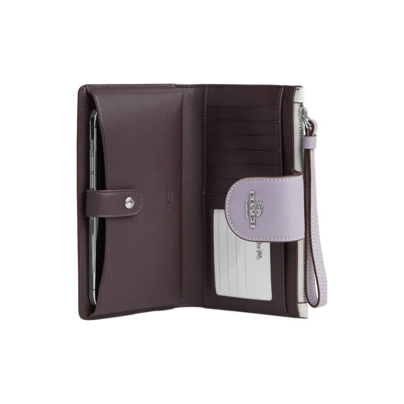 COACH Tech Wallet Canvas With Leather Clutch Wallet Small Size Women's White & Purple-1