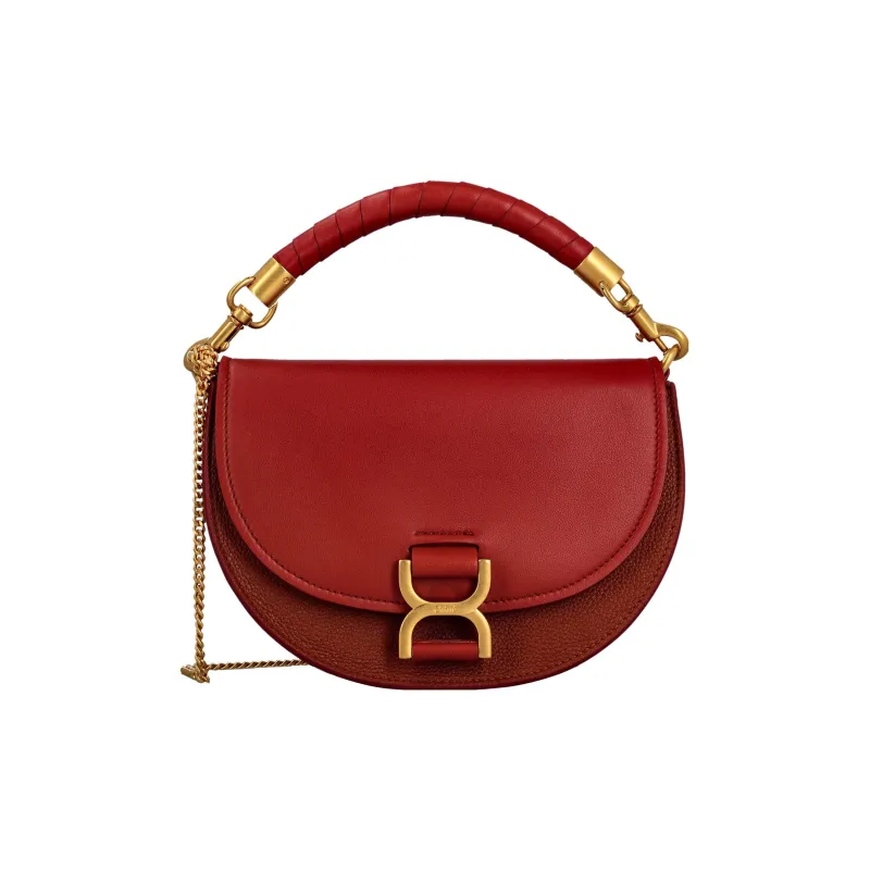 Chloe Marcie Nappa Lambskin With Grain Calfskin And Suede Shoulder Bag, Crossbody Bag, Handbag Women's Red-0