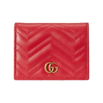 GUCCI Marmont Leather Card Holder Wallet Women's Red