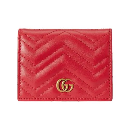 GUCCI Marmont Leather Card Holder Wallet Women's Red