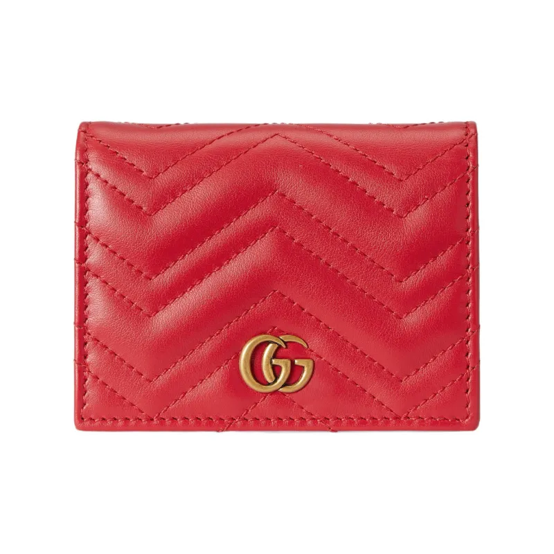 GUCCI Marmont Leather Card Holder Wallet Women's Red-0