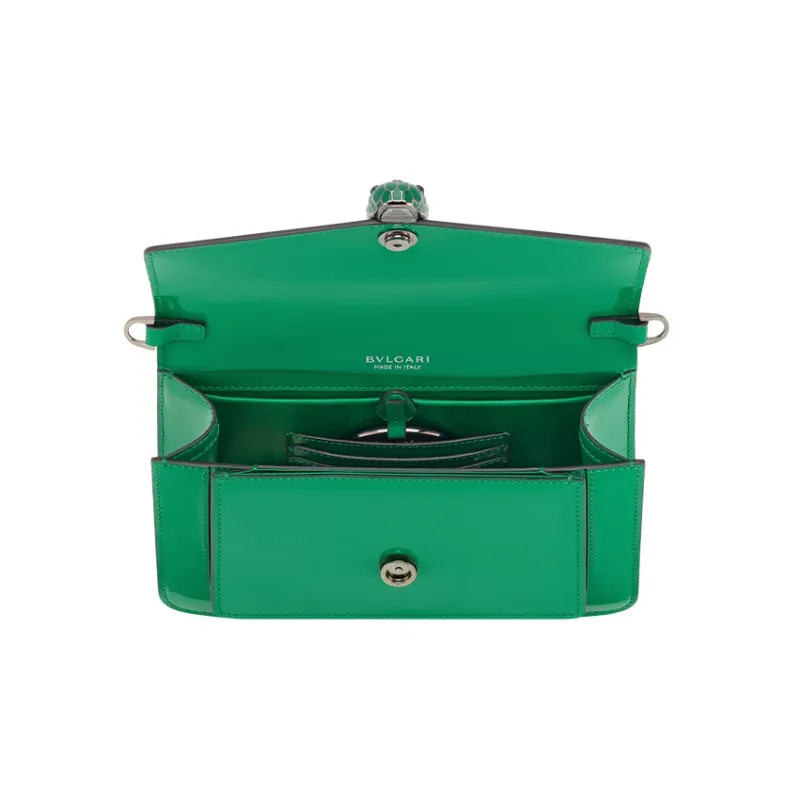 BVLGARI Serpenti Forever Calfskin Shoulder Bag, Crossbody Bag Women's Green-3