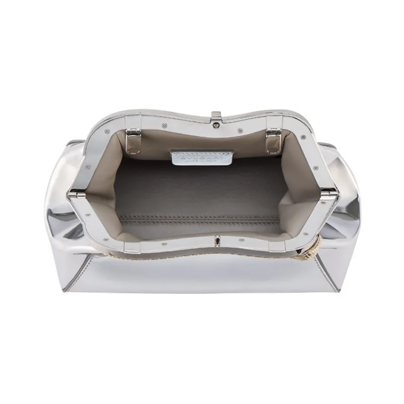 BVLGARI Serpentine Calfskin Clutch Small Size Women's Silver-8