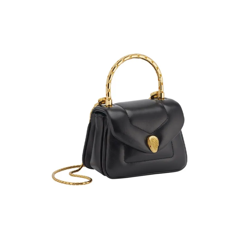 BVLGARI Serpenti Reverse Calfskin Shoulder Bag Crossbody Bag Handbag Mini Women's Black-0