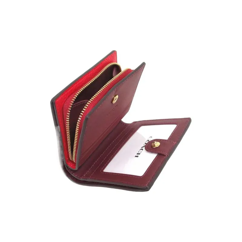 COACH Snap Wallet Pebbled Leather Card Holder Wallet Women's Red-4