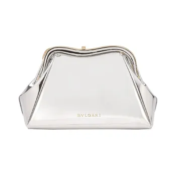 BVLGARI Serpentine Calfskin Clutch Small Size Women's Silver