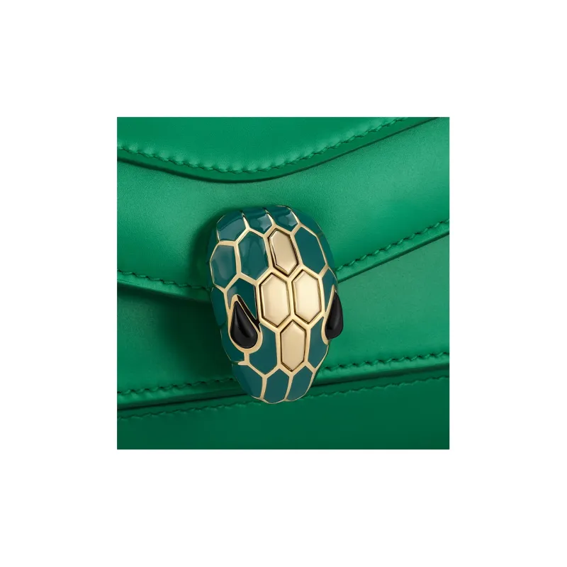 BVLGARI Serpenti Forever Calfskin Shoulder Bag, Crossbody Bag Women's Green-4