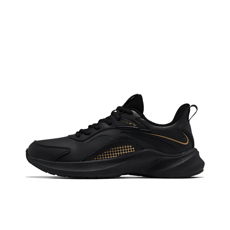QIAODAN Impact-Resistant Low-Top Running Shoes Men's Black Gold-0