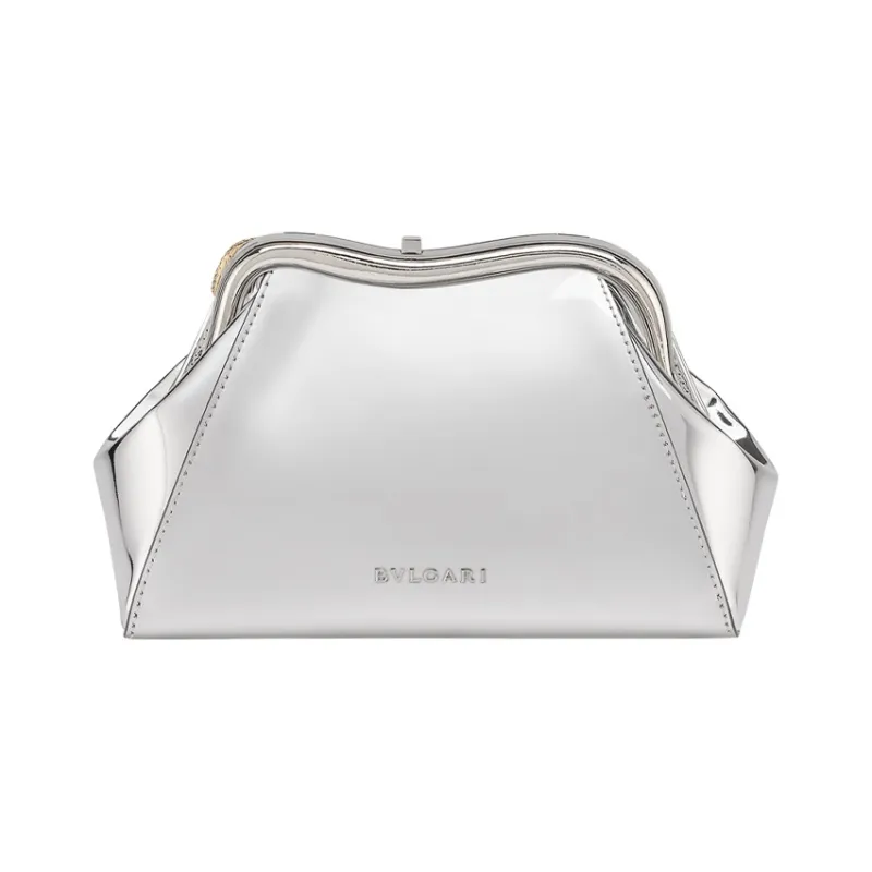 BVLGARI Serpentine Calfskin Clutch Small Size Women's Silver-1