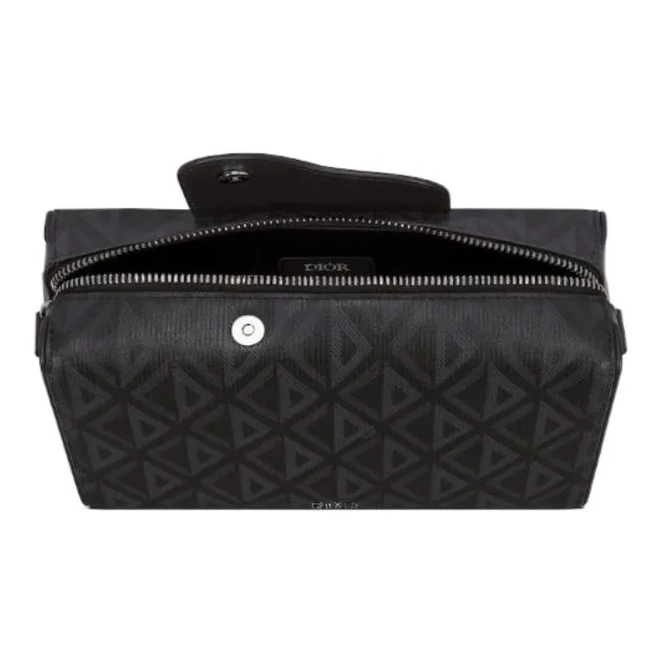 DIOR Smooth Cow Leather Messenger Bag Handbag Shoulder Bag Crossbody Bag Small Size Men's Black-3