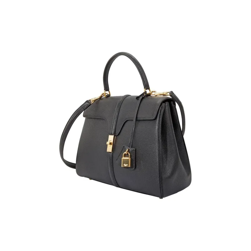 CELINE 16 Cow Leather Handbag Large Size Women's Black-2
