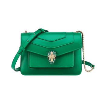 BVLGARI Serpenti Forever Calfskin Shoulder Bag Crossbody Bag Small Size Women's Green