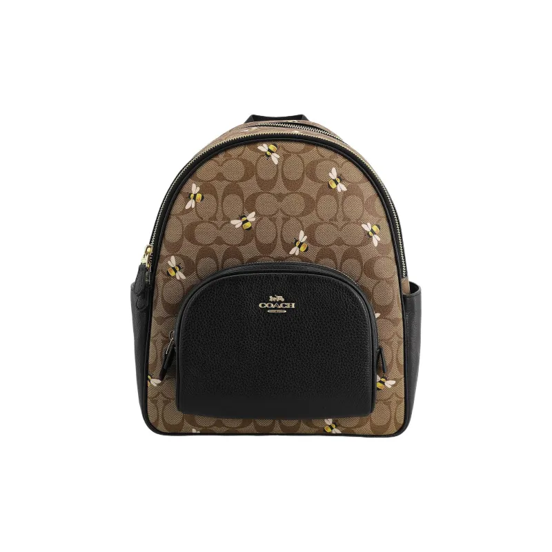 COACH Court Cow Leather Backpack Large Size Women's Khaki & Black-0