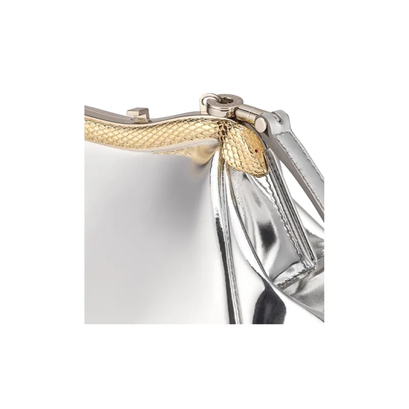 BVLGARI Serpentine Calfskin Clutch Small Size Women's Silver-9