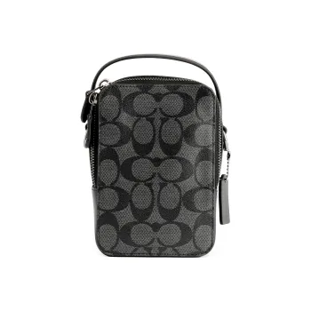 COACH Crossbody Canvas With Leather Cell Phone Pouch Handbag Shoulder Bag Crossbody Bag Small Size Men's Black