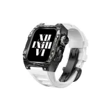 Black White Carbon Fiber Case+White Strap