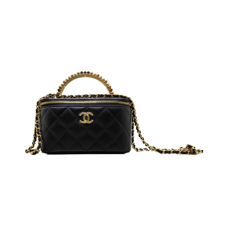 CHANEL Wooden Decoration Box Bag, Shoulder Bag, Crossbody Bag Women's Black-0